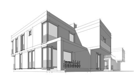 Architectural drawing of a house 3d illustration 