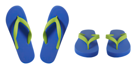 Blue and green flipflops isolated in two views png file summer objects generative ai illustration