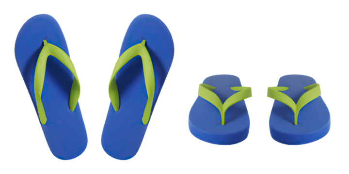 Blue and green flipflops isolated in two views png file summer objects generative ai illustration