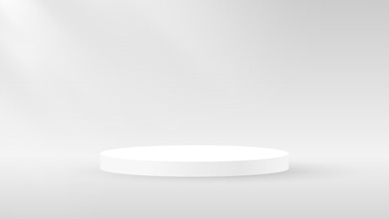 Realistic 3d round stand product podium scene on soft background. Product pedestal on soft light of a sunny day. Minimal aesthetic mockup product stage display concept. Vector illustration