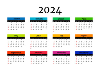 Calendar for 2024 isolated on a white background