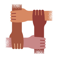 Hands of diverse skin colors together concept vector illustration