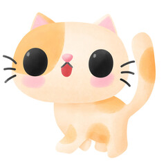  Smile spotted tabby cat beige color is walking watercolor