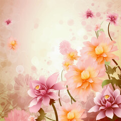 Floral background. Beautiful background with many different flowers. Mockup of luxury card. Vector illustration