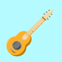 Vintage acoustic guitar made from wood in flat vector illustration design