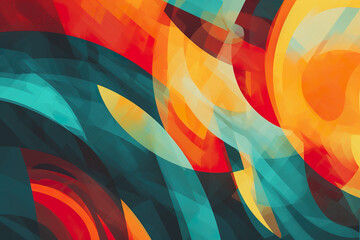 A colorful abstract painting of a sun and waves. Generative AI.