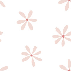 Hand drawn seamless vector pattern with blooming summer flowers. Floral background with cute tiny flowers in trendy contemporary style. Endless pattern for prints and fabrics. Flat vector design