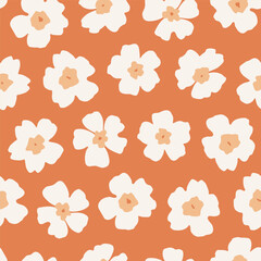 Abstract vector seamless pattern with cute meadow flowers. Lovely endless background with wildflowers for summer design, prints and textile. Trendy floral pattern in flat style. Botanical illustration