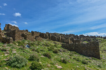 ruins of Sazak Greek historic village on Karaburun Peninsula (Parlak, Izmir province, Turkiye)