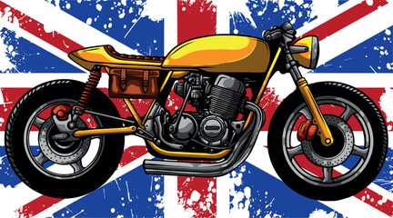 vector illustration of British flag with motorcycle
