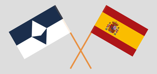 Crossed flags of Antarctica and Spain. Official colors. Correct proportion