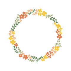 Lovely hand drawn wildflowers wreath. Vector floral circle frame with charming meadow flowers isolated on white. Botanical template for spring and summer designs. Trendy vector illustration