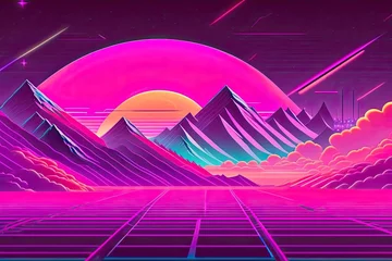 Rolgordijnen New Retrowave Purple Neon Background Design Art Generative AI © Postmodern Studio
