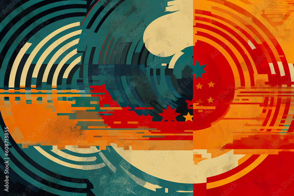 Poster an abstract painting of a circle with a star in the middle. generative ai.