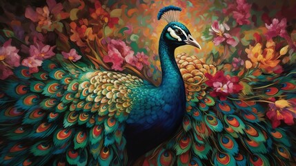 Fototapeta premium Colorful Peacock Generative AI