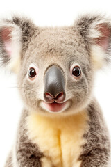 A close up of a koala bear on a white background. Generative AI.