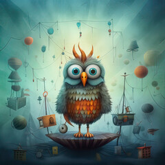 Cute Owl, Childrens Book Illustration, Generative AI