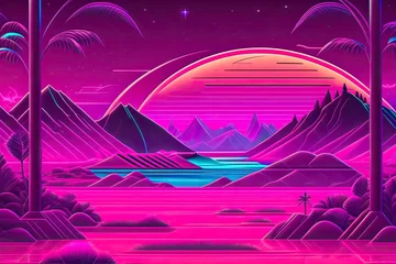 Foto op Canvas New Retrowave Purple Neon Background Design Art Generative AI © Postmodern Studio