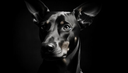 Purebred Doberman Pinscher portrait, looking at camera with loyalty generated by AI