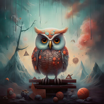 Cute Owl, Childrens Book Illustration, Generative AI