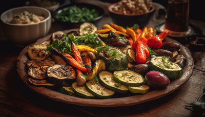 Grilled vegetarian meal with fresh herbs and healthy summer vegetables generated by AI