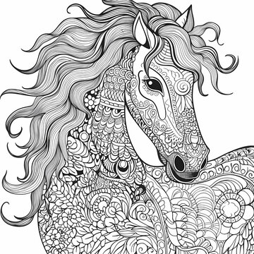 Horse decorated with floral, mandala, doodles patterns 