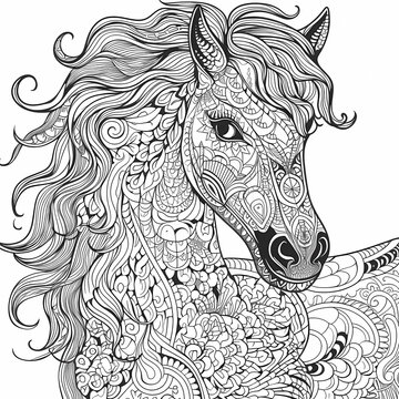 Horse decorated with floral, mandala, doodles patterns 