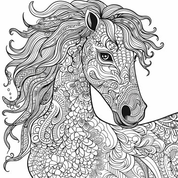 Horse decorated with floral, mandala, doodles patterns 