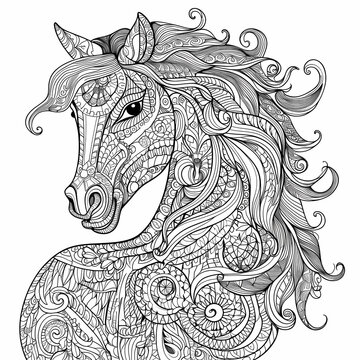 Horse head profile decorated with doodles
