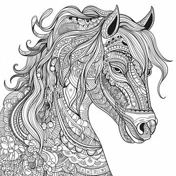 Horse head profile decorated with doodles