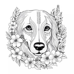 Obraz premium Sweet dog face decorated with patterns and flowers