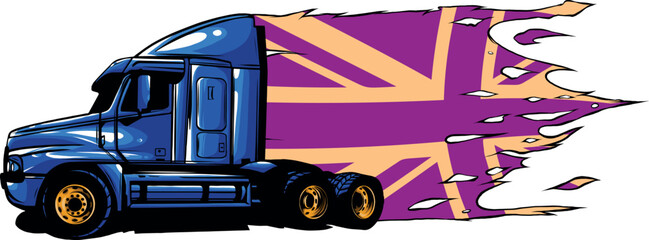 vector illustration of Classic semi Truck with british flag