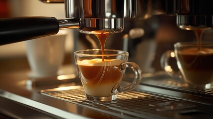 Espresso poruing from coffee machine. Generative AI