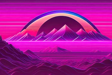 Deurstickers New Retrowave Purple Neon Background Design Art Generative AI © Postmodern Studio