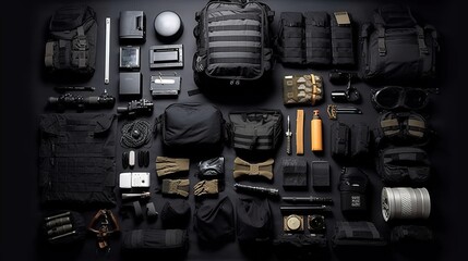 a group of black objects on a black surface. Generative AI Art.