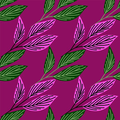 Organic leaves seamless pattern in simple style. Botanical background.