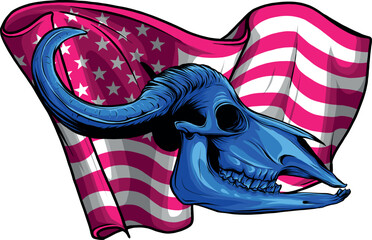 vector illustration of Skull buffalo with american flag