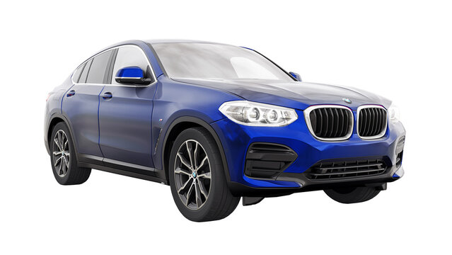Berlin. Germany. May 29, 2023. BMW X4 M 40i Xdrive 2021. sports SUV car for family and adventure. 3d illustration.	