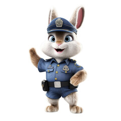 a rabbit wearing police uniform 3d cartoon character with white background