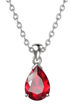 Silver necklace with red ruby gem isolated on a white background, generative AI