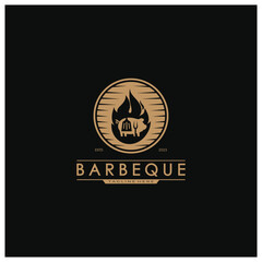 Barbecue Vintage hot grill, with crossed flames and spatula. Logo for restaurant, badge, cafe and bar.vector