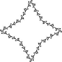 Four Pointed Star shape Flower frame wreath vector Leaves border floral photo frame romantic Botanical Branches decoration wedding anniversary birthday new year newborn Christmas valentine winner awar