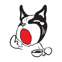 D40 French Bulldog black and white colour dod cartoon cheeky cute naughty funny puppy coffee time