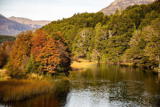 Autumn view of the Manso River that connects the Mascardi and Los Moscos lakes, located in the province of R&iacute;o Negro, Argentine Patagonia.
