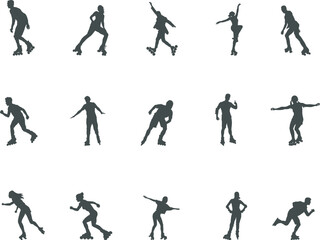 Roller skating silhouettes, Woman roller skating silhouette, Man roller skating silhouettes, Roller skating SVG, Roller skating clipart. © DesignLands 