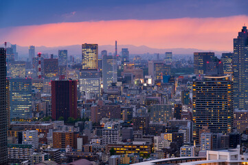 Fototapeta na wymiar Cityscapes of tokyo sunset winter, Skyline of Tokyo, office building and downtown of tokyo in minato, Japan, Tokyo is the world's most populars metropolis and centers for world business.