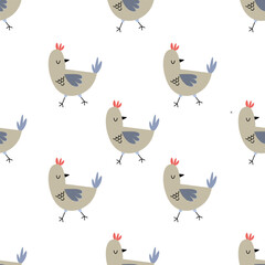 Seamless vector pattern with birds on white background