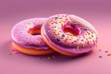 Pink Donuts with Sprinkles. Sweet Food Generative AI