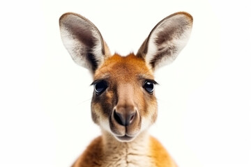 A close up of a kangaroo with a white background. Generative AI.