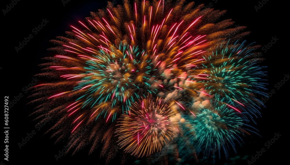 Poster fourth of july celebration: exploding firework display in vibrant colors generated by ai